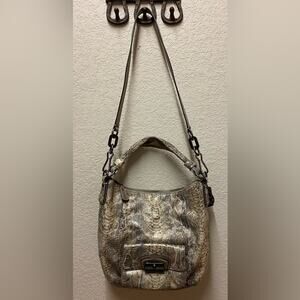 Coach Kristin Python Snake Print Embossed Leather Shoulder Bag.